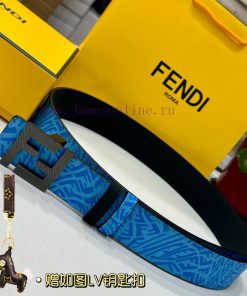 FENDL original custom sky blue FF Vertigo pattern leather with FF nail steel buckle, 40MM wi 1jxanrev