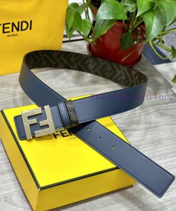FENDI style with width of 4.0CM, double ring front and back waist belt, FF nail buckle, blue 2ewak0ex