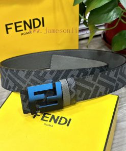 FENDI style, width 4.0CM, double ring front and back waist belt with FF nail buckle, dark bl 6zqg64uo