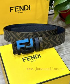 FENDI style, width 4.0CM, double ring front and back waist belt with FF nail buckle, dark bl 0cppz8j1