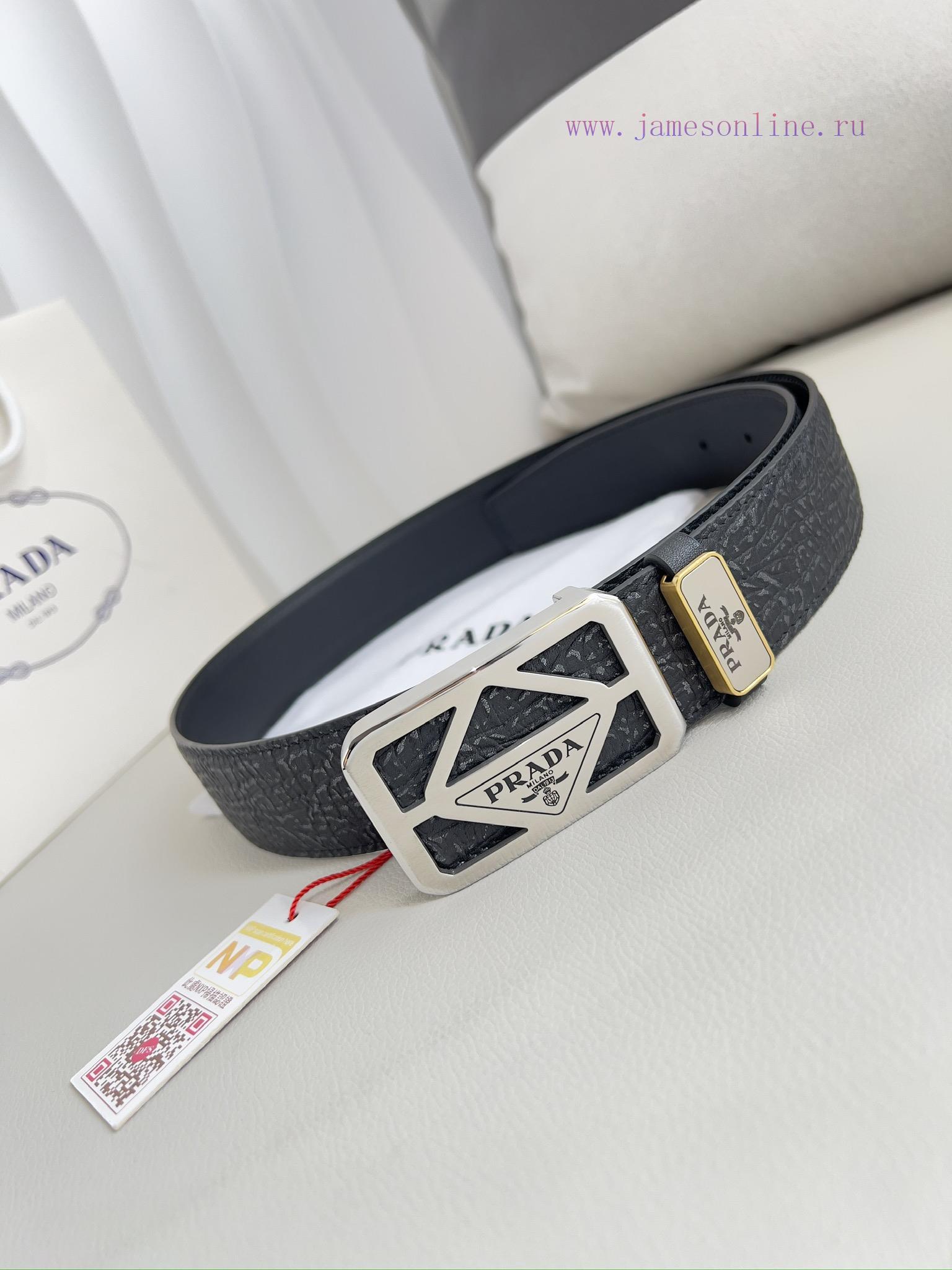 Prada PRADA ️ Belt and beltBuckle, classic pure steel material buckle, top layer cowhide, ph f2krtq05 - Image 3