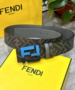 FENDI style, width 4.0CM, double ring front and back waist belt with FF nail buckle, dark bl b9pmprjk
