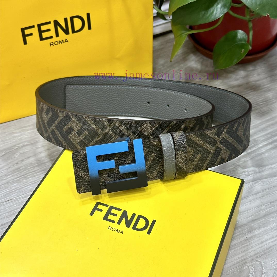 FENDI style, width 4.0CM, double ring front and back waist belt with FF nail buckle, dark bl b9pmprjk - Image 2