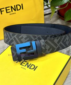 FENDI style, width 4.0CM, double ring front and back waist belt with FF nail buckle, dark bl luqobf3p