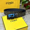 FENDI style, width 4.0CM, double ring front and back waist belt with FF nail buckle, dark bl 9nq0awk3