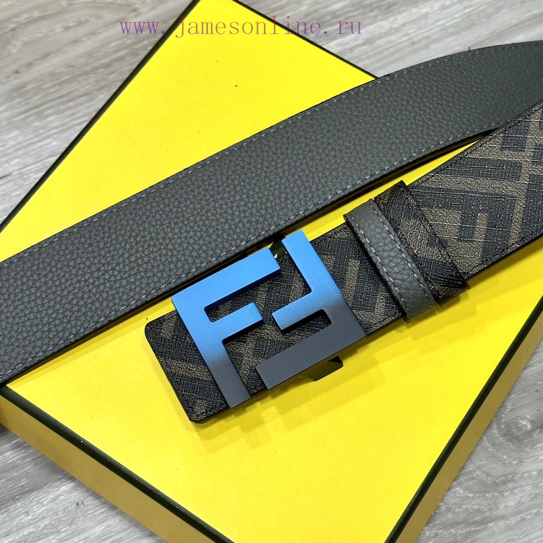 FENDI style, width 4.0CM, double ring front and back waist belt with FF nail buckle, dark bl b9pmprjk - Image 3