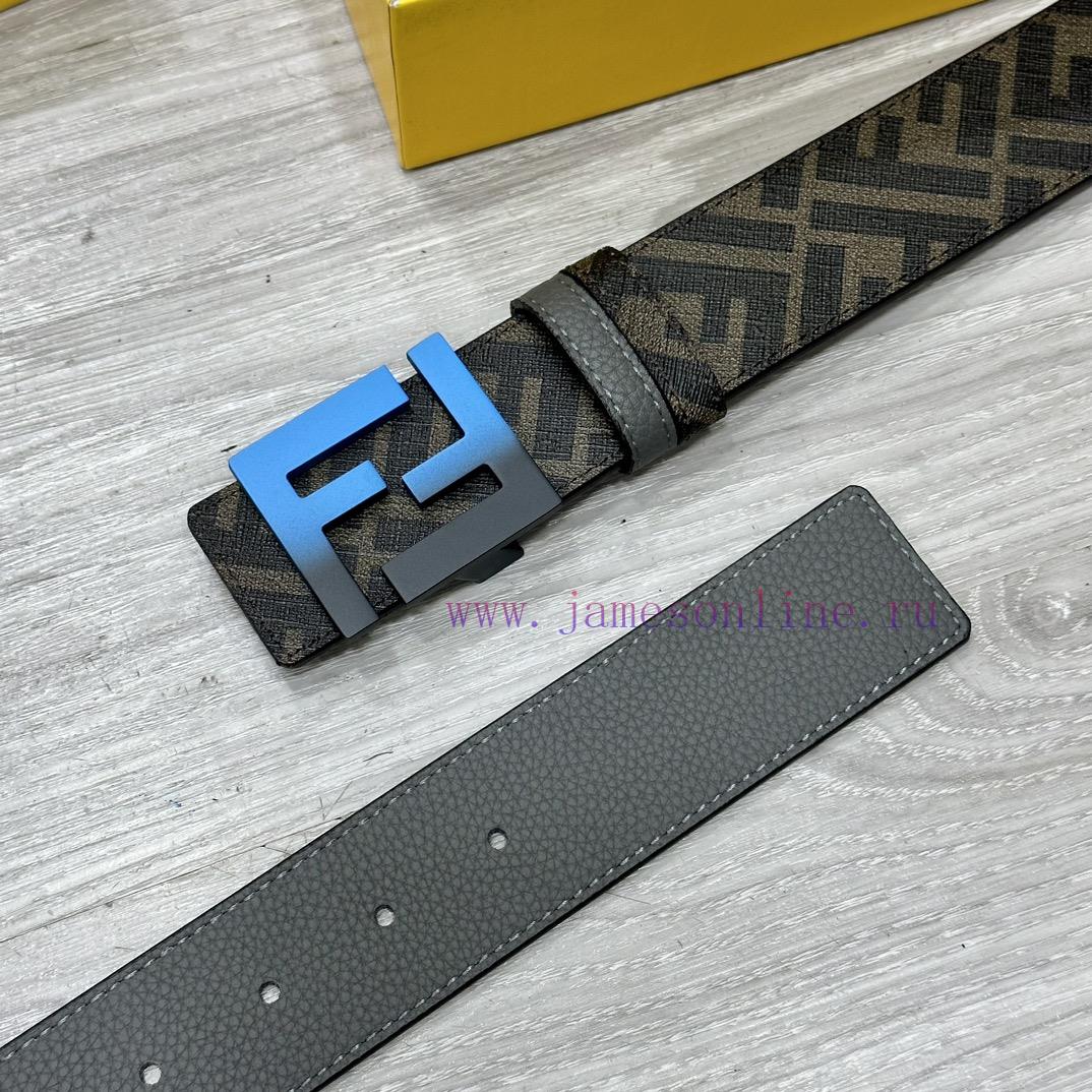 FENDI style, width 4.0CM, double ring front and back waist belt with FF nail buckle, dark bl b9pmprjk - Image 4