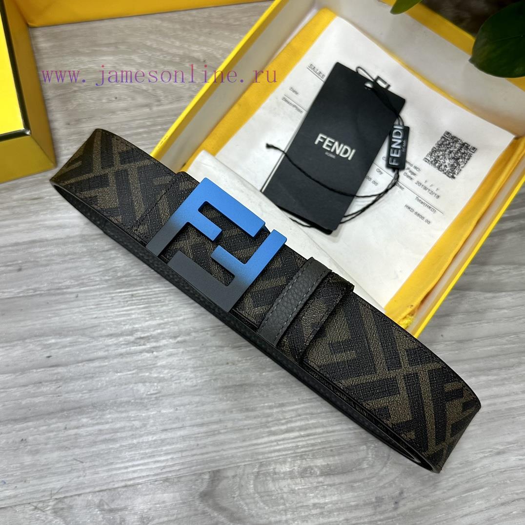 FENDI style, width 4.0CM, double ring front and back waist belt with FF nail buckle, dark bl b9pmprjk - Image 5