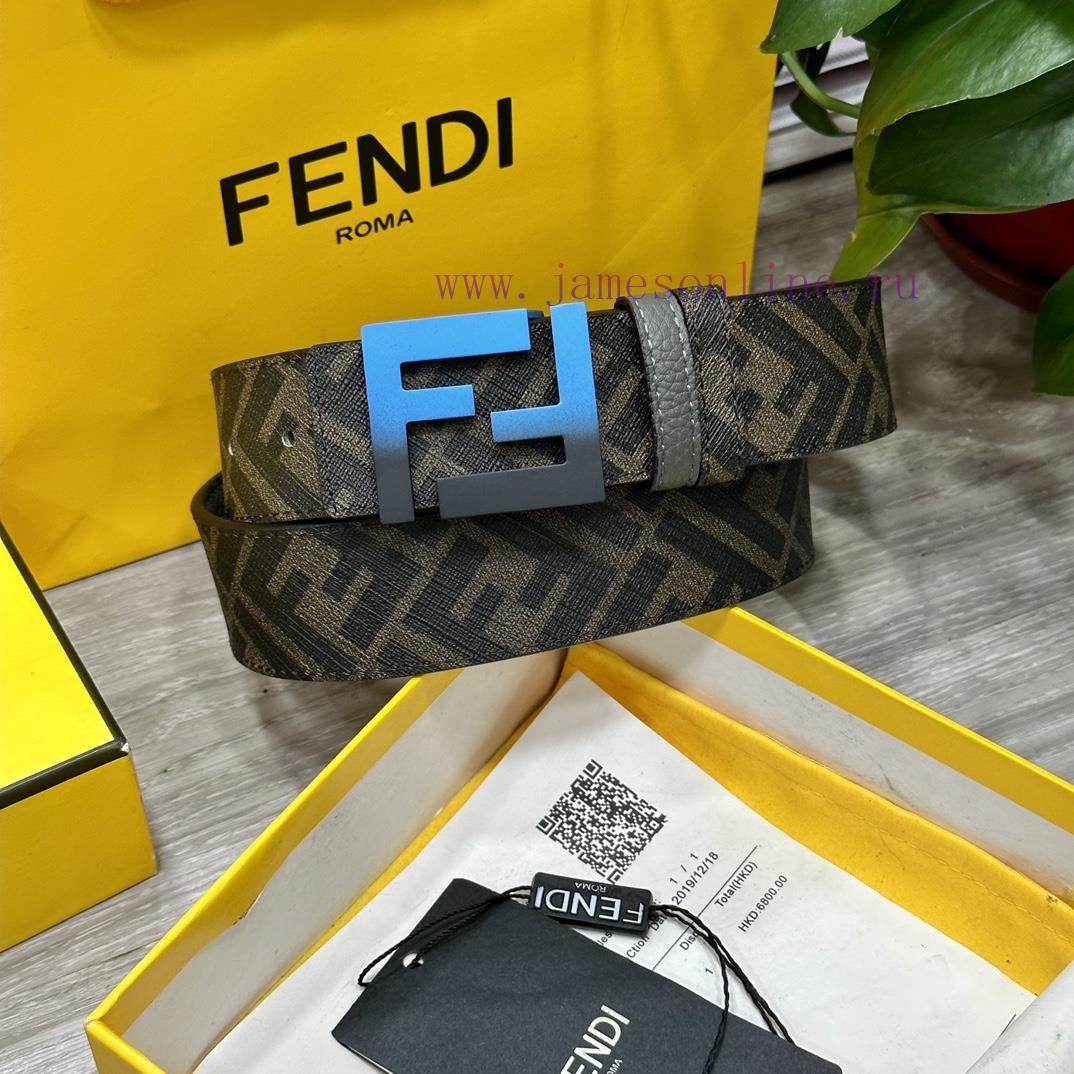 FENDI style, width 4.0CM, double ring front and back waist belt with FF nail buckle, dark bl b9pmprjk - Image 6