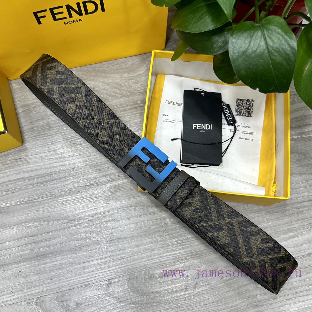FENDI style, width 4.0CM, double ring front and back waist belt with FF nail buckle, dark bl b9pmprjk - Image 7