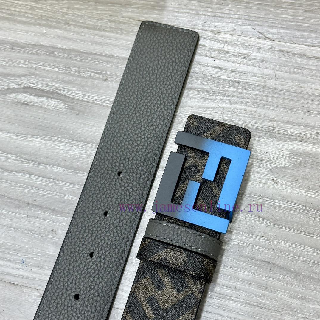 FENDI style, width 4.0CM, double ring front and back waist belt with FF nail buckle, dark bl b9pmprjk - Image 8