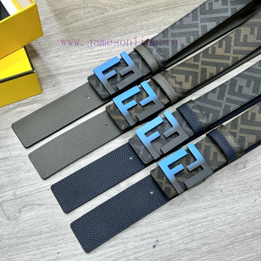 FENDI style, width 4.0CM, double ring front and back waist belt with FF nail buckle, dark bl b9pmprjk - Image 10