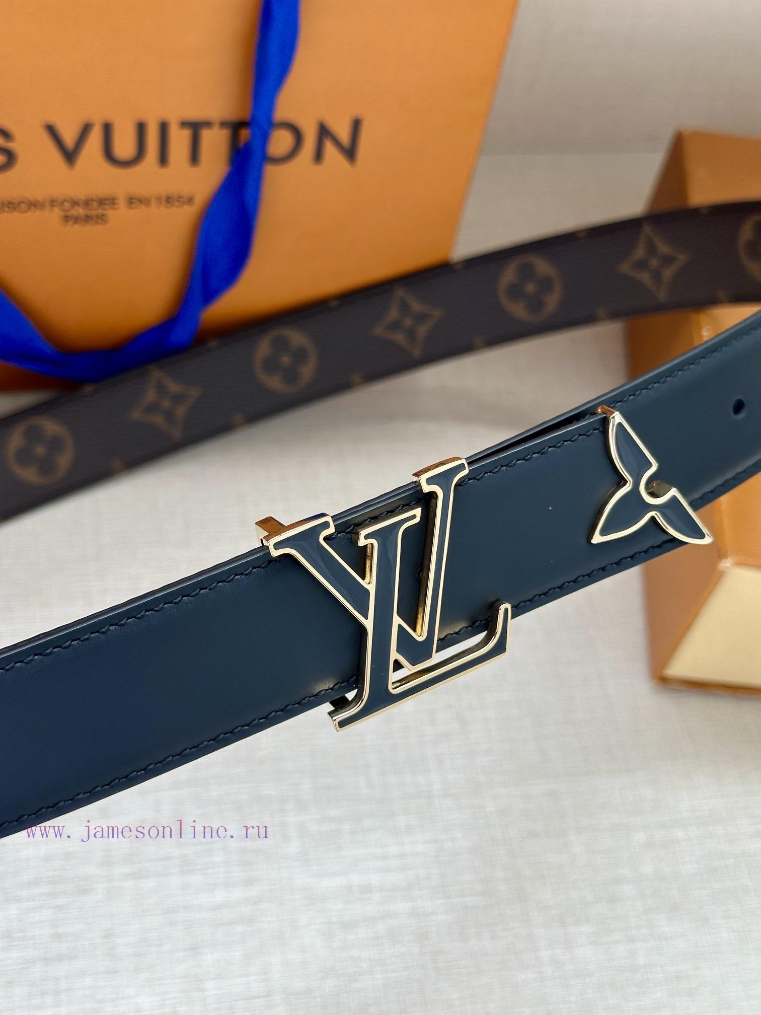The 3.0-wide Pretty LV double-sided belt features a dazzling metal carved LV Initiales buckl lutmbpo6 - Image 3