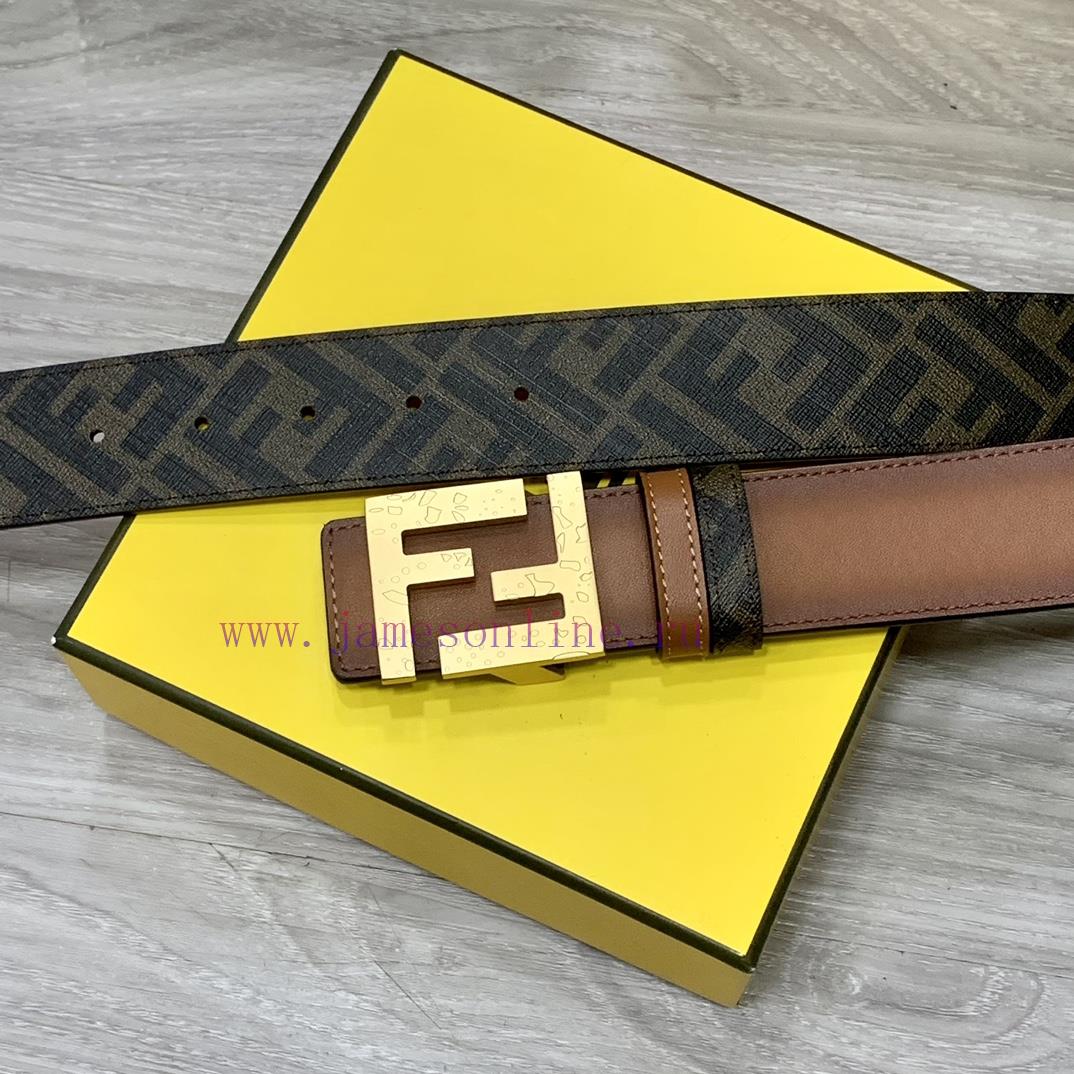 FENDI style with width of 4.0CM, double ring front and back waist belt, FF nail buckle, dual v7vvf5j6 - Image 3