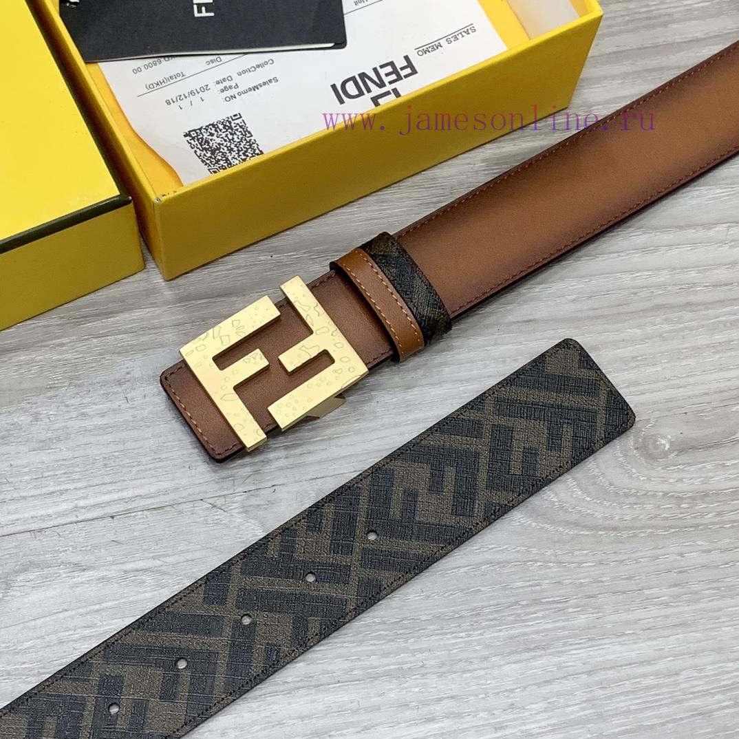 FENDI style with width of 4.0CM, double ring front and back waist belt, FF nail buckle, dual v7vvf5j6 - Image 4