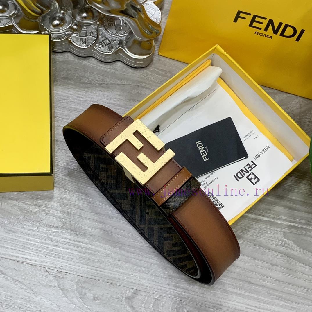 FENDI style with width of 4.0CM, double ring front and back waist belt, FF nail buckle, dual v7vvf5j6 - Image 5