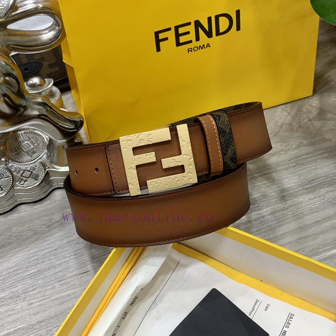 FENDI style with width of 4.0CM, double ring front and back waist belt, FF nail buckle, dual v7vvf5j6 - Image 6