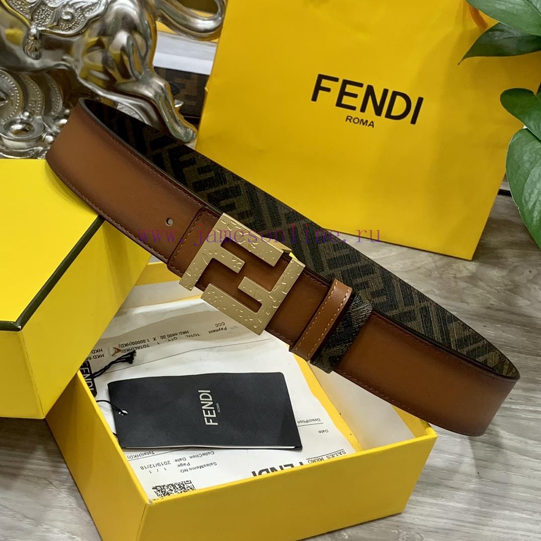 FENDI style with width of 4.0CM, double ring front and back waist belt, FF nail buckle, dual v7vvf5j6 - Image 7