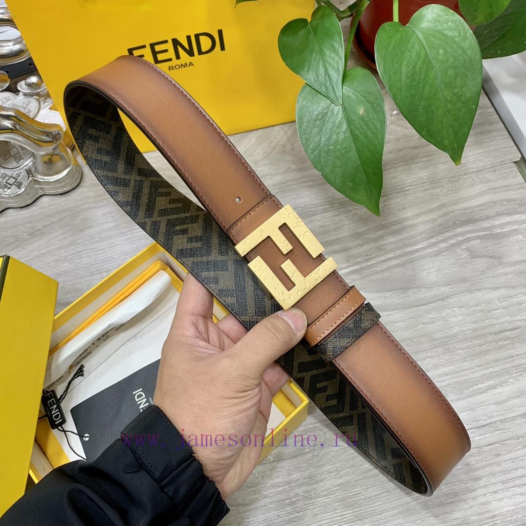 FENDI style with width of 4.0CM, double ring front and back waist belt, FF nail buckle, dual v7vvf5j6 - Image 8