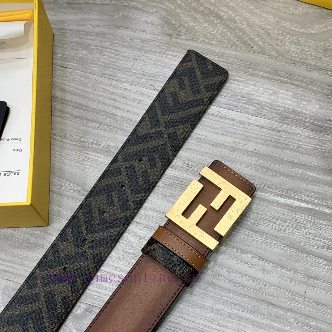 FENDI style with width of 4.0CM, double ring front and back waist belt, FF nail buckle, dual v7vvf5j6 - Image 9