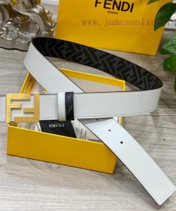 FENDI style, width 4.0CM, double ring front and back waist belt with FF nail buckle, white C 1p28kdxx