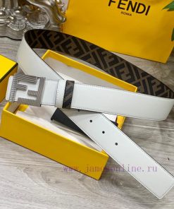 FENDI style, width 4.0CM, double ring front and back waist belt with FF nail buckle, white C 2flkl8ju