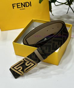 FENDI's dual ring front and back waist belt with FF nail buckle, brown Cuoio Romano leather x9zs06se