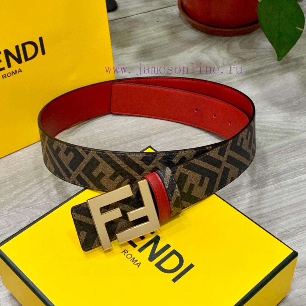 FENDI style, width 4.0CM, double ring front and back waist belt with FF nail buckle, big red 19q6l9wg - Image 2