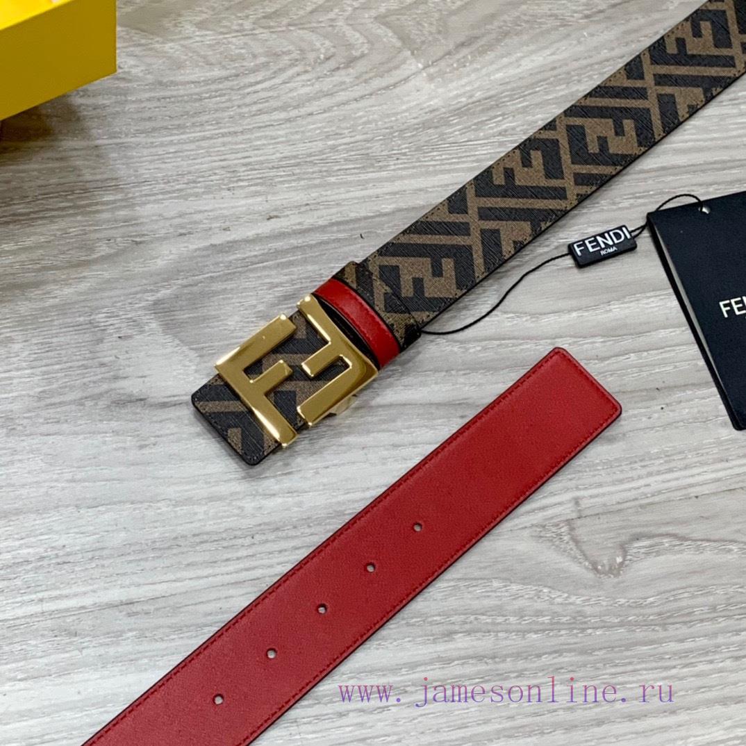 FENDI style, width 4.0CM, double ring front and back waist belt with FF nail buckle, big red 19q6l9wg - Image 4