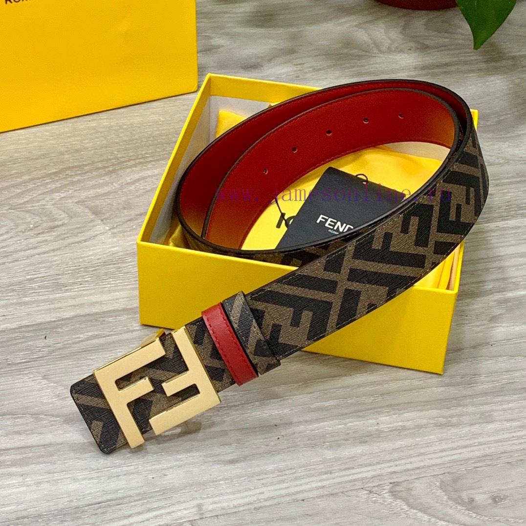 FENDI style, width 4.0CM, double ring front and back waist belt with FF nail buckle, big red 19q6l9wg - Image 5