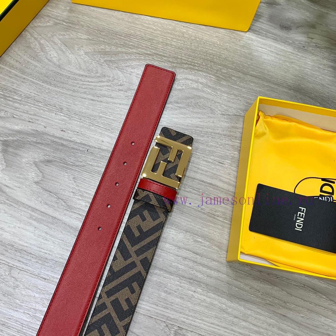 FENDI style, width 4.0CM, double ring front and back waist belt with FF nail buckle, big red 19q6l9wg - Image 9