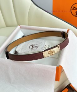 Hermes Women's BeltFull set of 1.8mm women's Kelly original imported leather K gold/platinum knqx6qu2