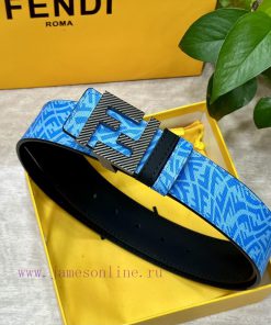 FENDL original custom sky blue FF Vertigo pattern leather with FF nail steel buckle, 40MM wi qskes6u6