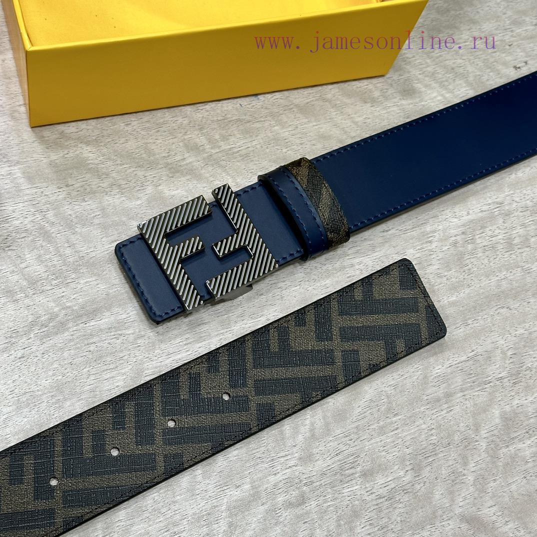FENDI style, width 4.0CM, double ring front and back waist belt with F button buckle, blue c k620sb3h - Image 4