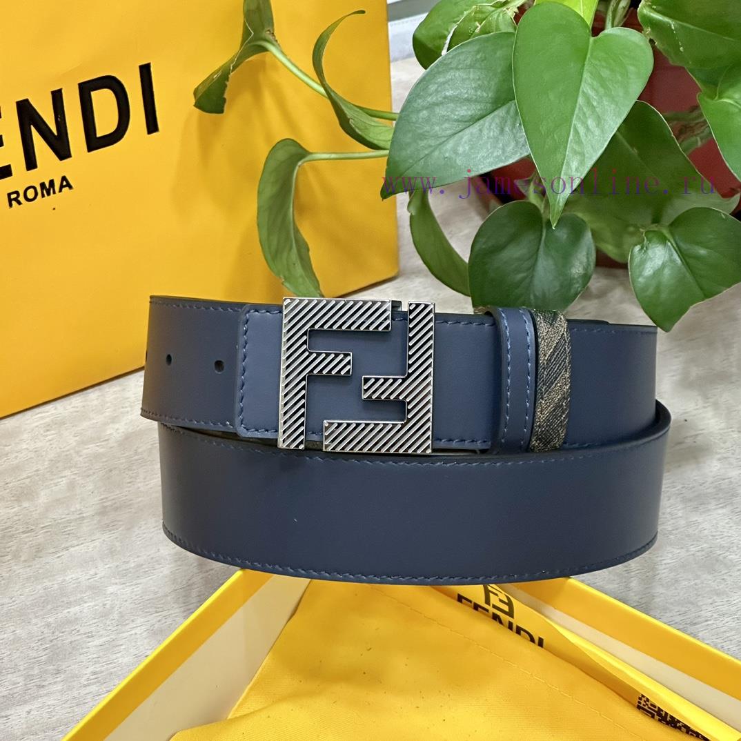 FENDI style, width 4.0CM, double ring front and back waist belt with F button buckle, blue c k620sb3h - Image 6