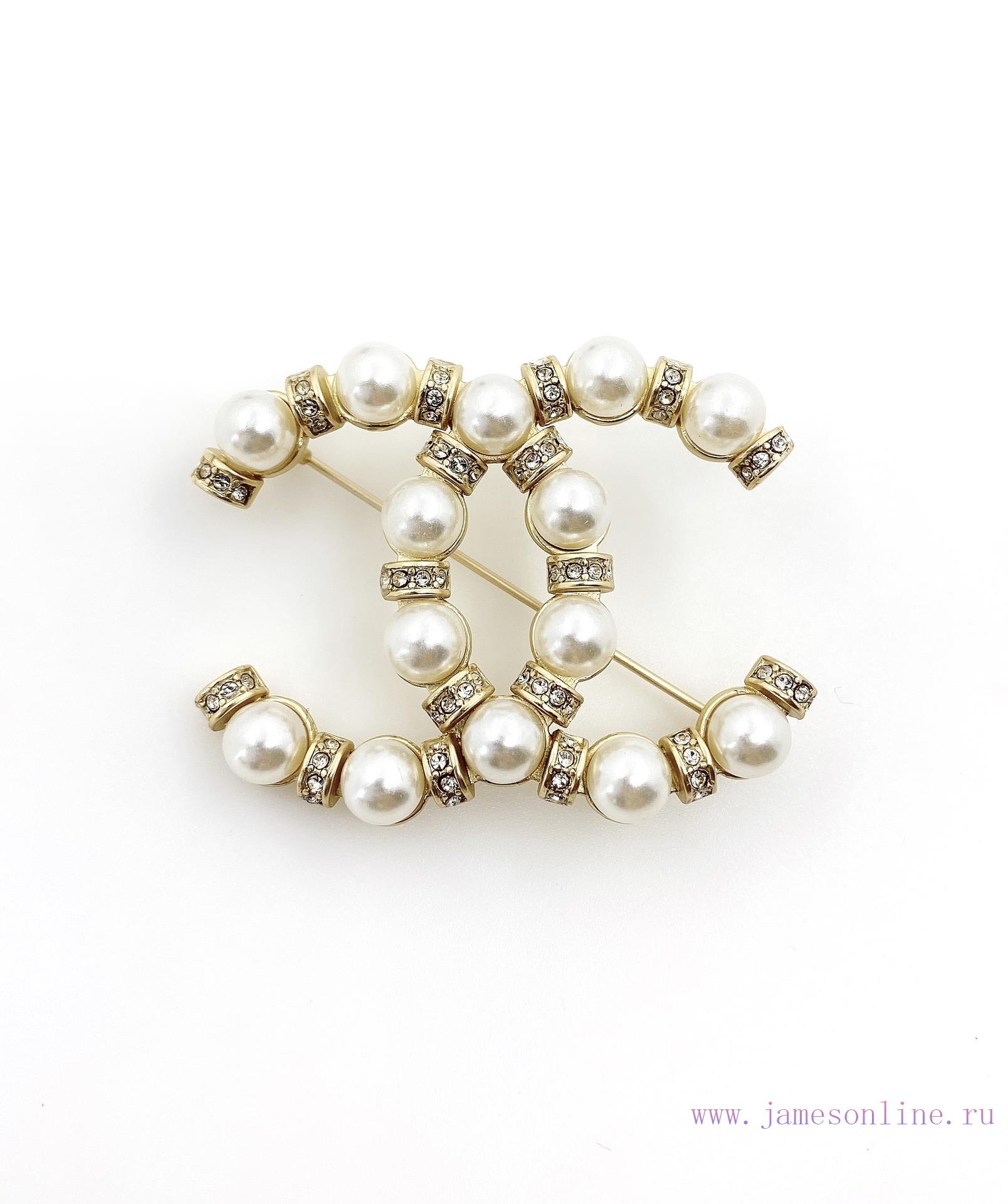 CHANEL Chanel Double C Brooch With Diamond And Bead High Quality Same Material Genuine Brass Io 59i9i959