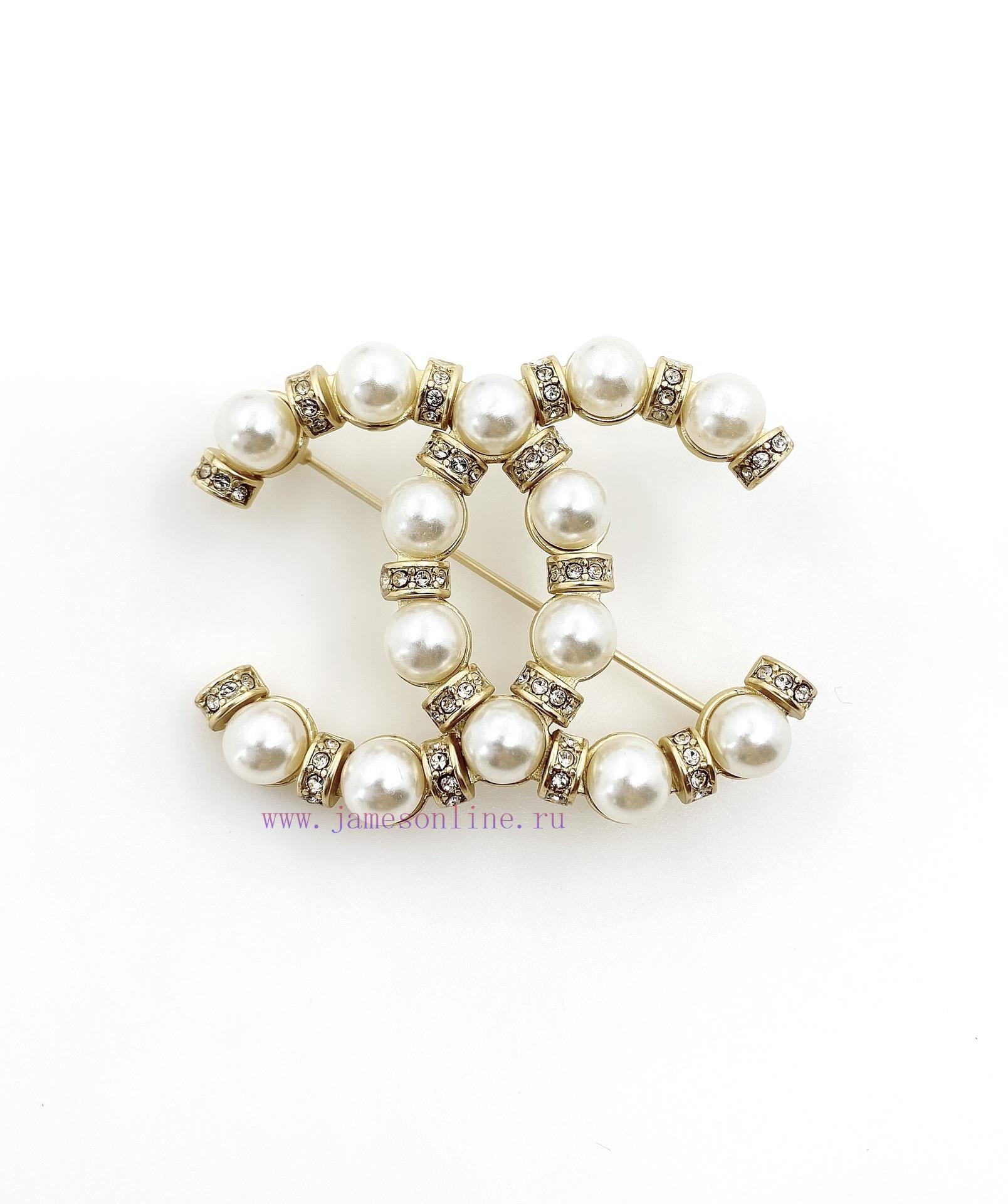 CHANEL Chanel Double C Brooch With Diamond And Bead High Quality Same Material Genuine Brass Io 59i9i959 - Image 2