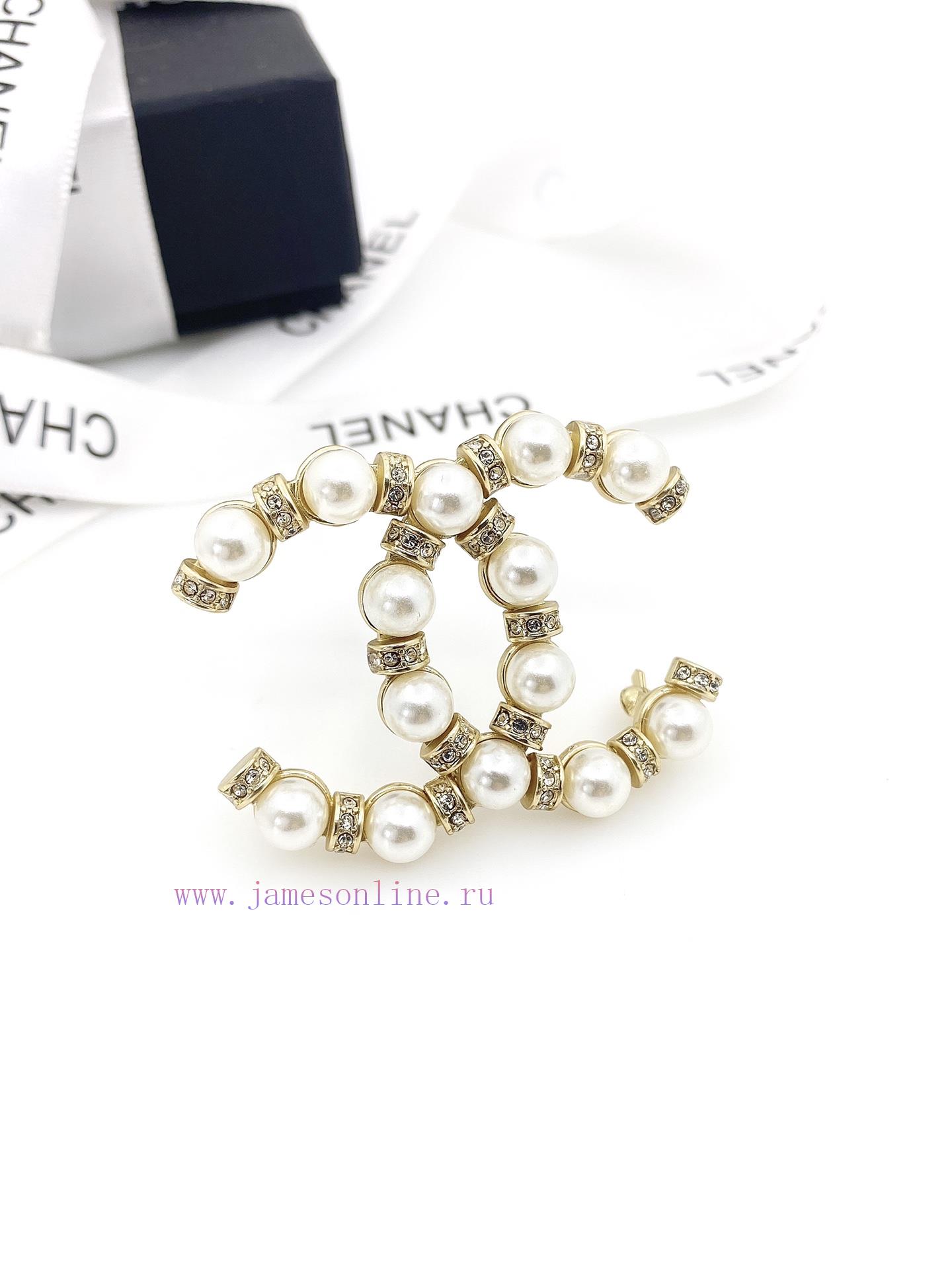 CHANEL Chanel Double C Brooch With Diamond And Bead High Quality Same Material Genuine Brass Io 59i9i959 - Image 5