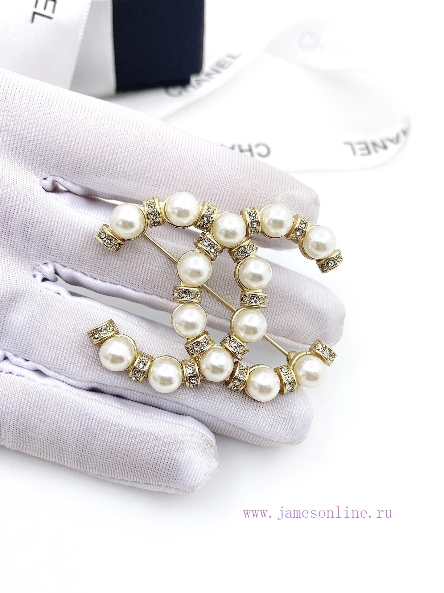 CHANEL Chanel Double C Brooch With Diamond And Bead High Quality Same Material Genuine Brass Io 59i9i959 - Image 6