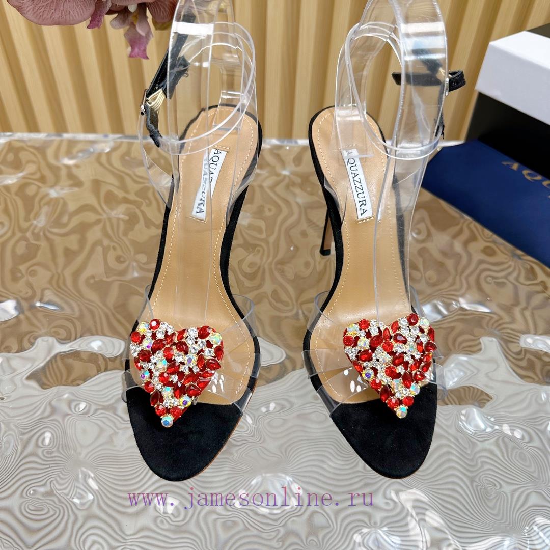 2024 Hot Spring New Item Latest AQUAZURA Large Pineapple Chain Rhinestone High-heeled Hollow Sa gvsf8riz - Image 4