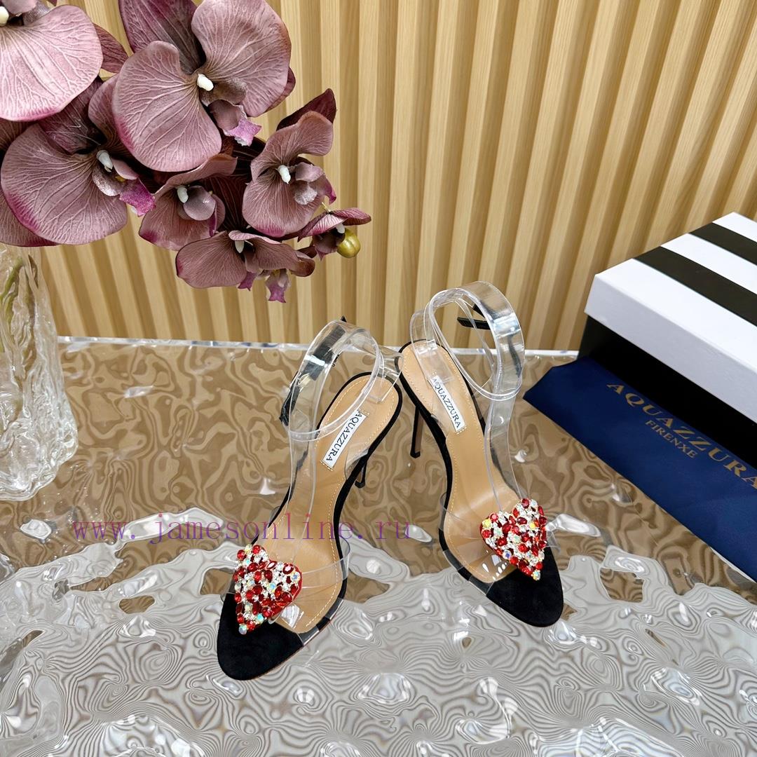 2024 Hot Spring New Item Latest AQUAZURA Large Pineapple Chain Rhinestone High-heeled Hollow Sa gvsf8riz - Image 5