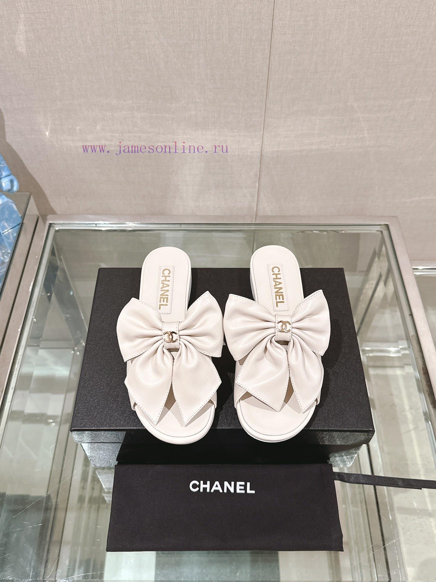 24Ss Spring/Summer New Chanel Large Bow Flat/Thick Heel Cool SlippersSweet And Coquettish Bow S 6nuqop42
