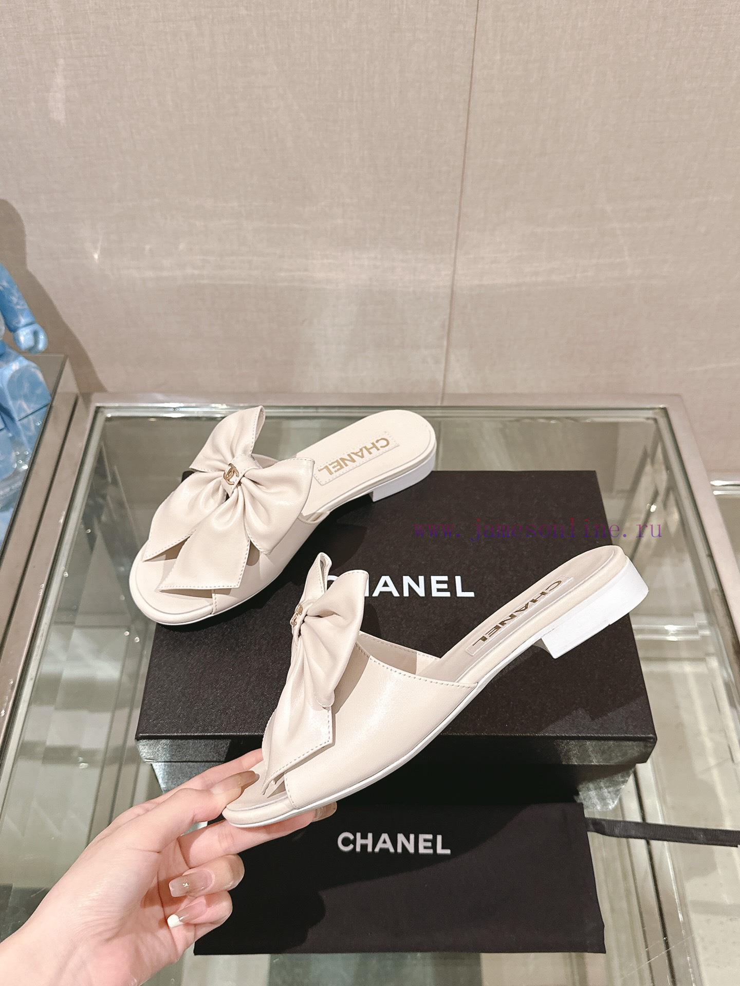24Ss Spring/Summer New Chanel Large Bow Flat/Thick Heel Cool SlippersSweet And Coquettish Bow S 6nuqop42 - Image 3