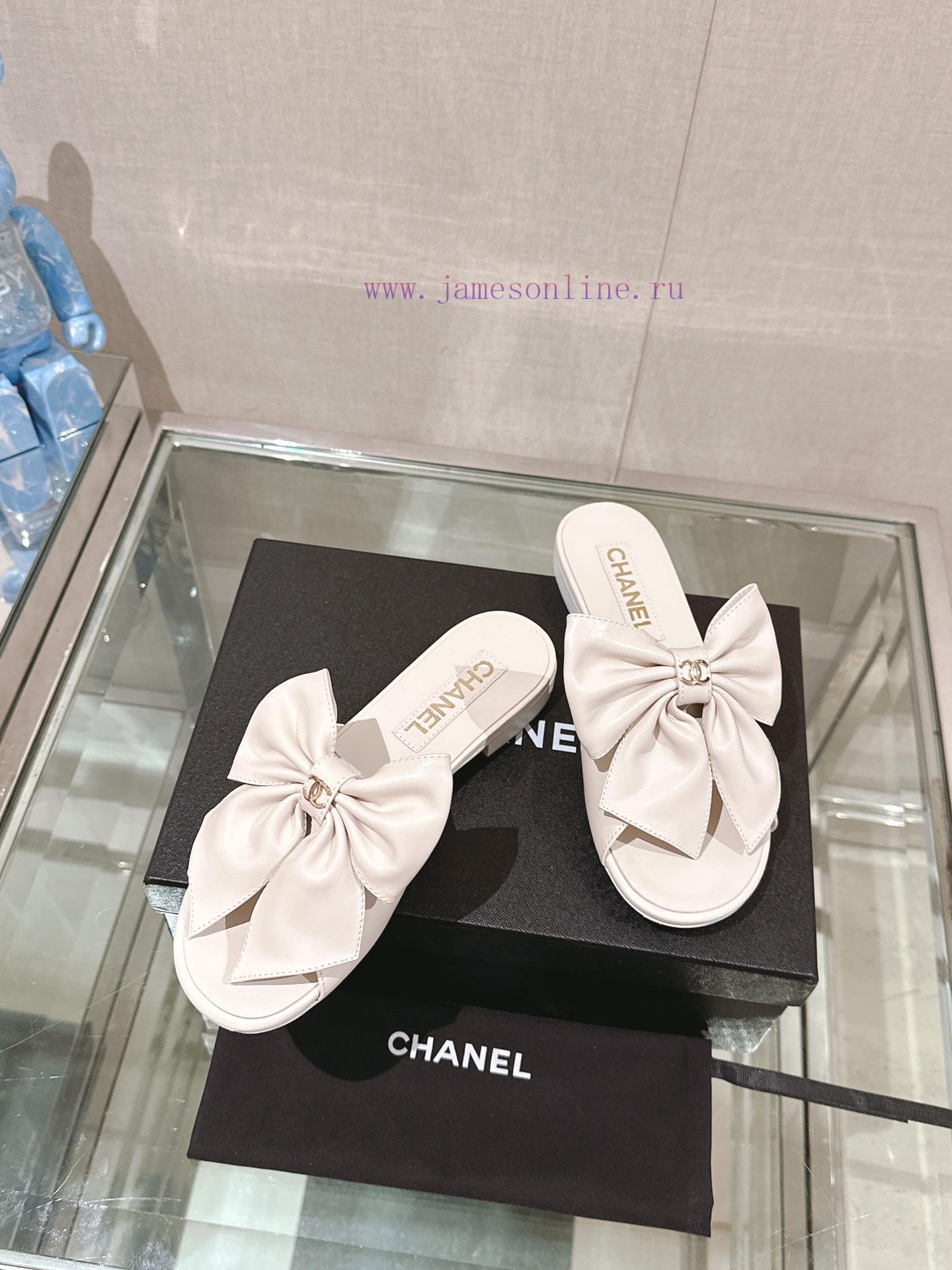 24Ss Spring/Summer New Chanel Large Bow Flat/Thick Heel Cool SlippersSweet And Coquettish Bow S 6nuqop42 - Image 4
