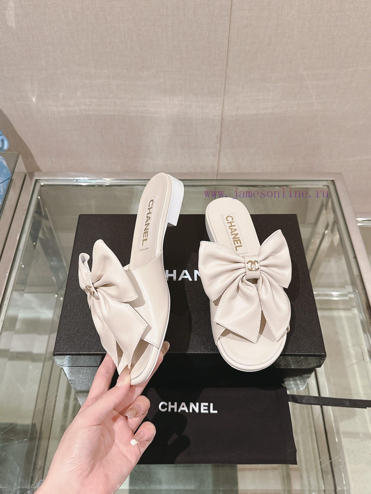 24Ss Spring/Summer New Chanel Large Bow Flat/Thick Heel Cool SlippersSweet And Coquettish Bow S 6nuqop42 - Image 5