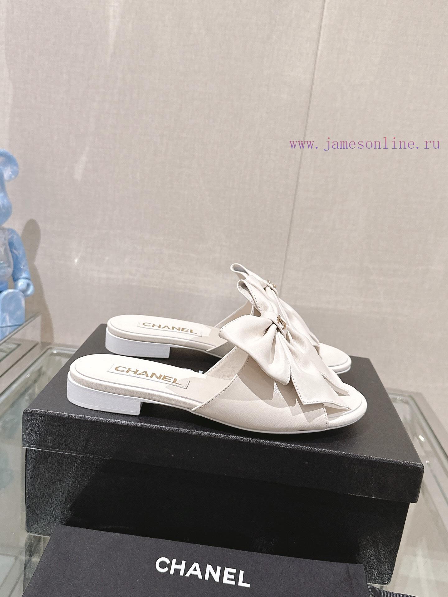 24Ss Spring/Summer New Chanel Large Bow Flat/Thick Heel Cool SlippersSweet And Coquettish Bow S 6nuqop42 - Image 6