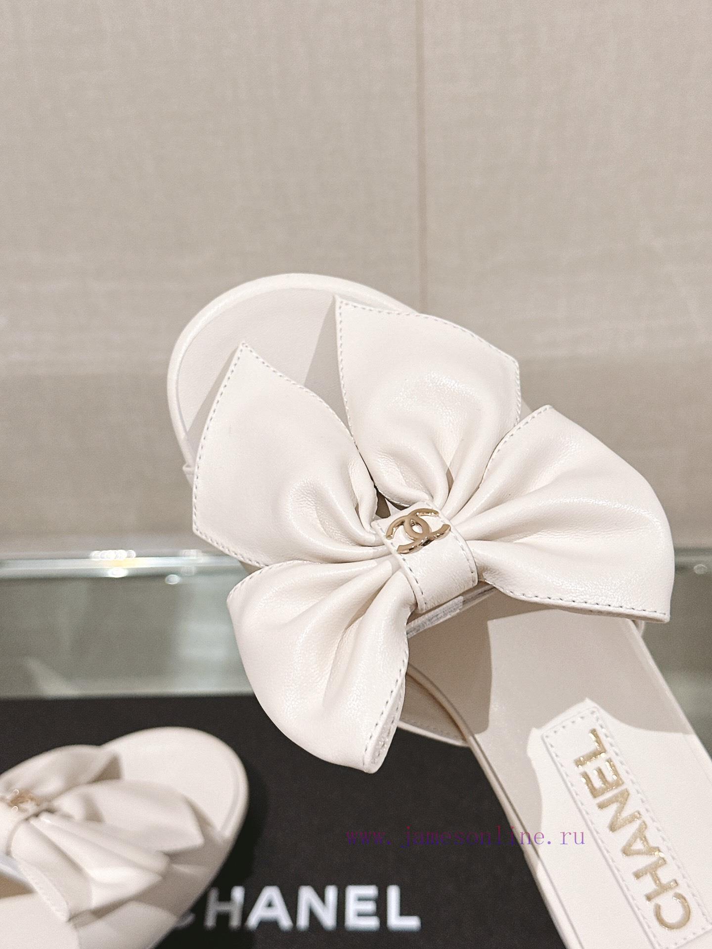 24Ss Spring/Summer New Chanel Large Bow Flat/Thick Heel Cool SlippersSweet And Coquettish Bow S 6nuqop42 - Image 9