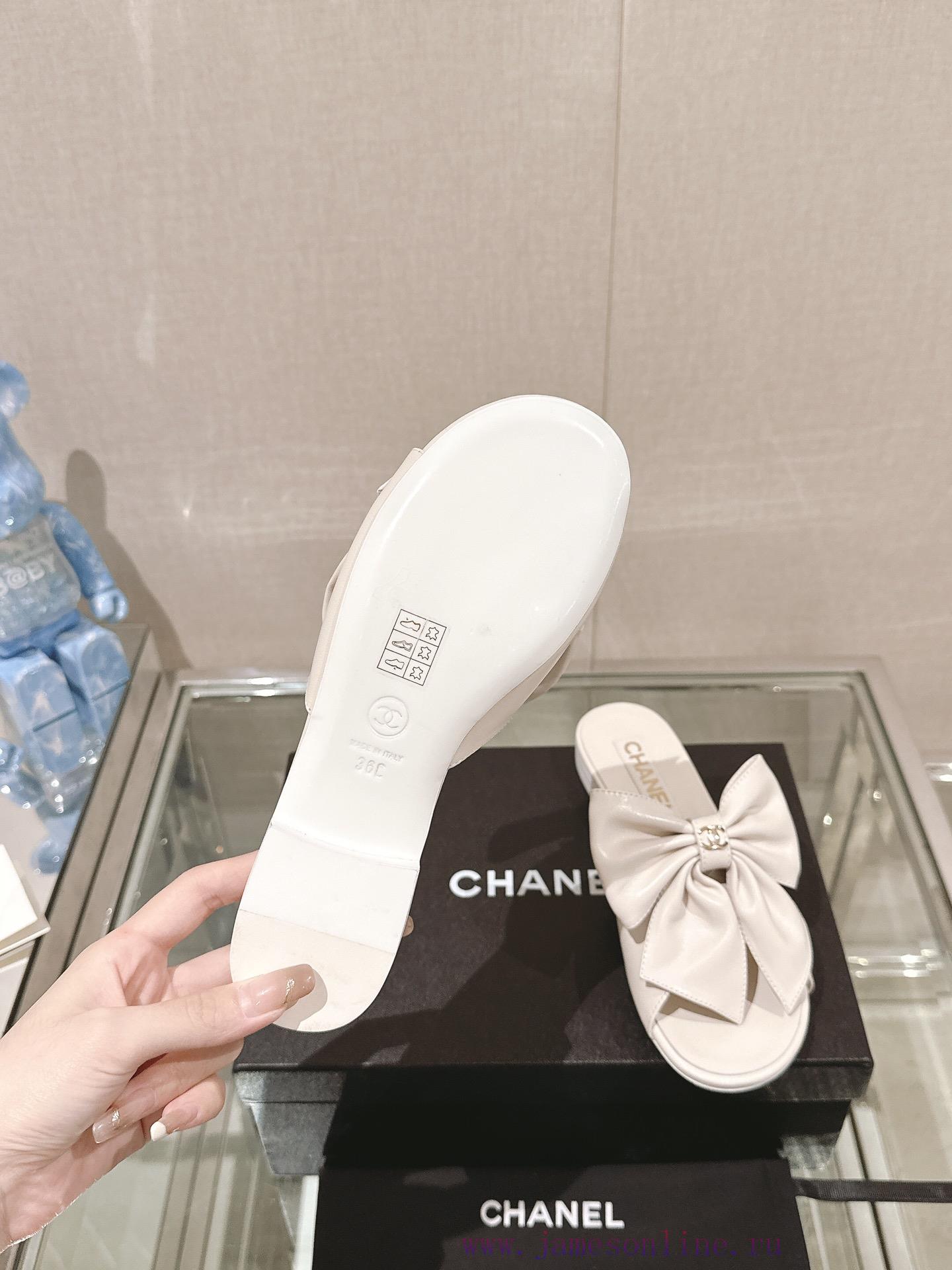 24Ss Spring/Summer New Chanel Large Bow Flat/Thick Heel Cool SlippersSweet And Coquettish Bow S 6nuqop42 - Image 10