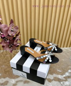Aquazzura 2024 New Top Pineapple Women's Twisted Flower Diamond Slippers Thick Heel Sandals Ori jj0vulsy