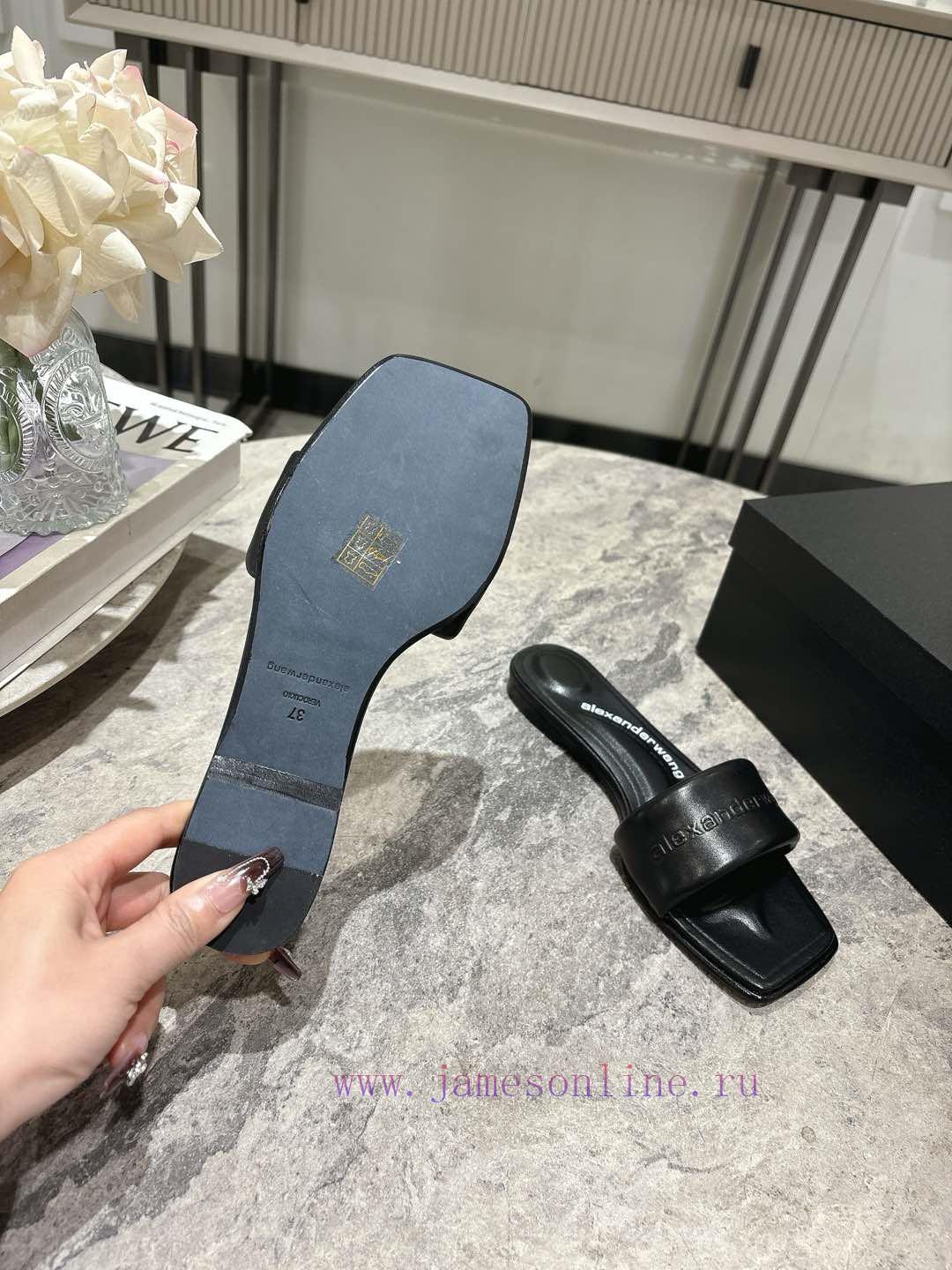 Alexander Wang's 25 Spring/Summer Women's New Logo Flat Slippers Denim Style Original Material 49yu97v6 - Image 5